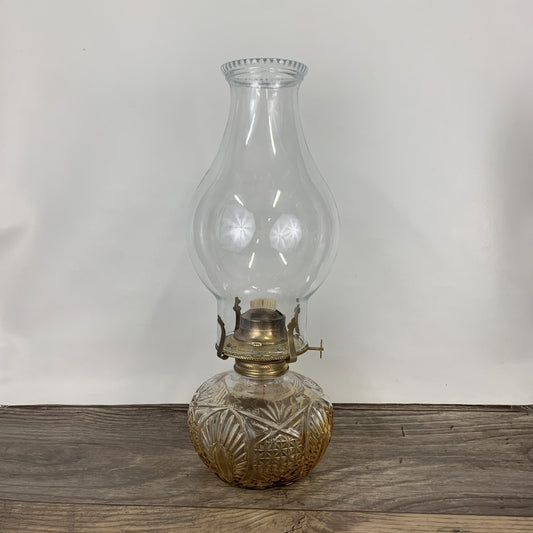 Vintage Oil Lamp with Pressed Glass Base, Clear Glass Vintage Oil Lamp