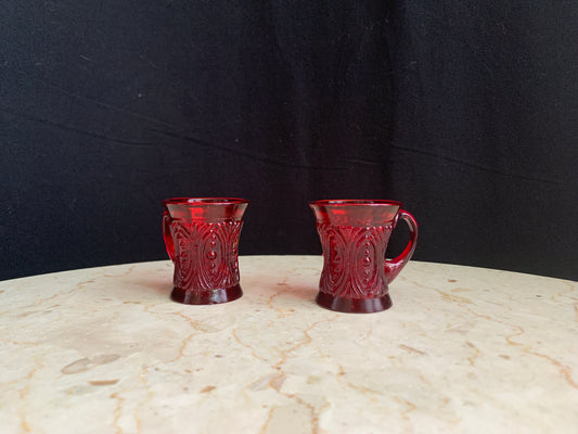 Red Pressed Glass Mini Mugs Vintage Pressed Shot Glass Toothpick Holders