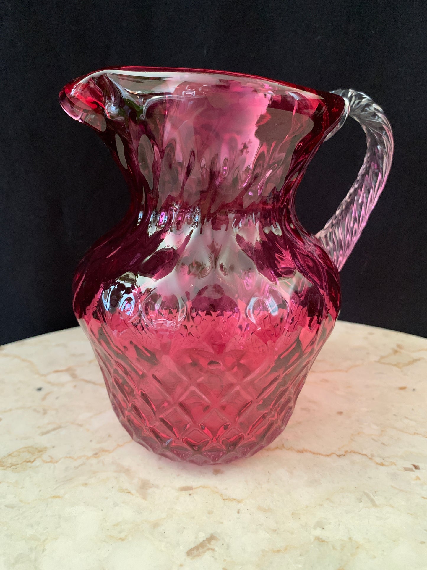 Cranberry Glass Pitcher Vintage Blown Glass Pitcher