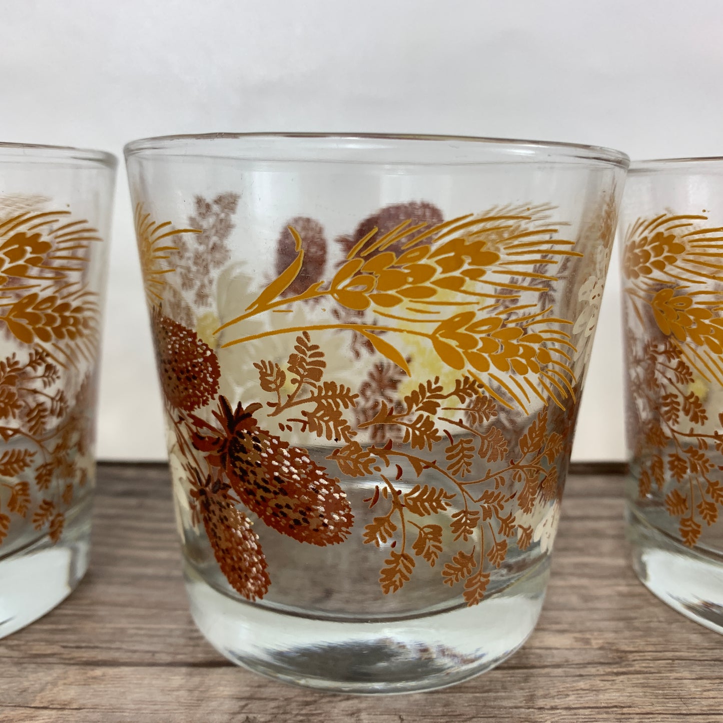 Vintage Juice Glasses with Fall Theme Design Set of 4