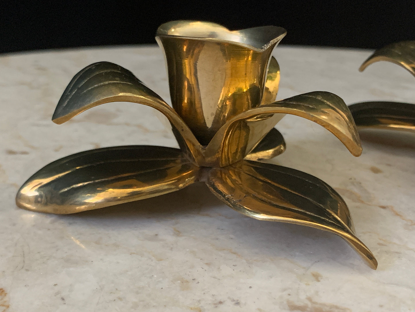 Brass Flower Candlestick Holder