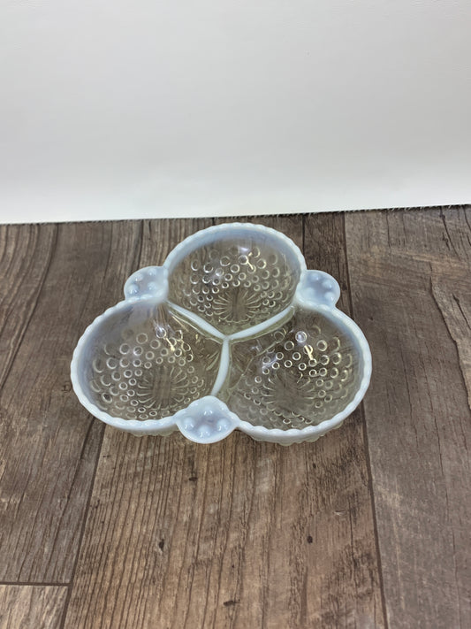 Vintage Hobnail Divided Relish Dish Nut Dish Fenton French Opalescent Moonstone Hobnail