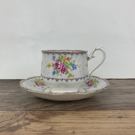 Royal Albert Petit Point Vintage Teacup and Saucer Made in England