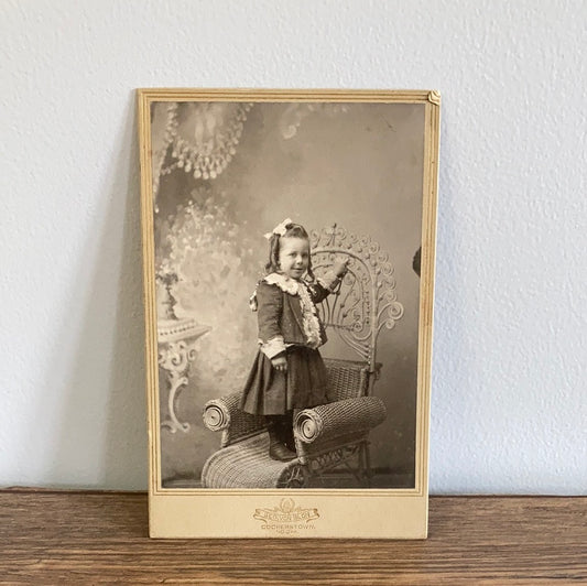 Original Antique Photograph of a Young Girl standing Cabinet Card CDV Antique Black and White Photo