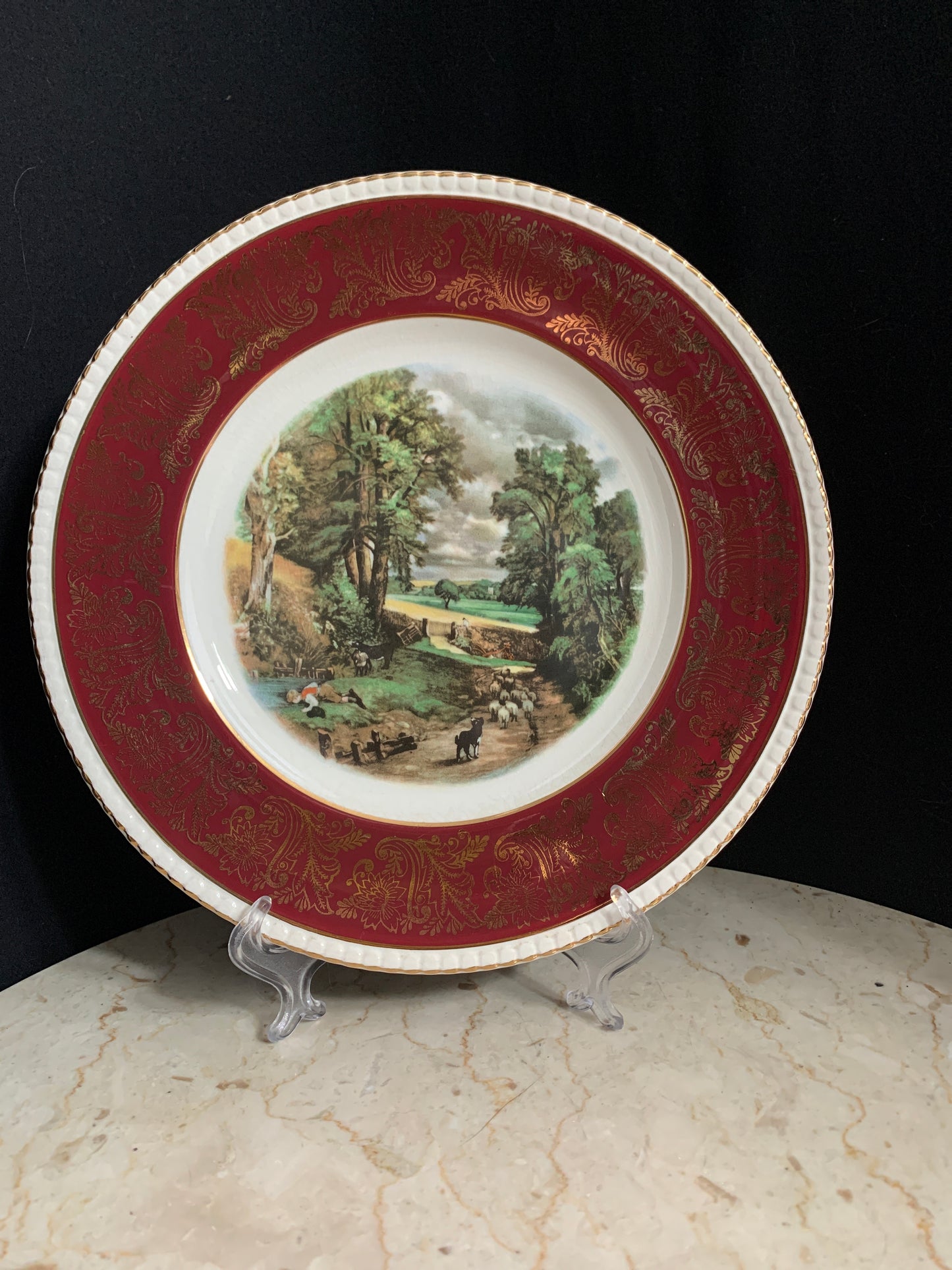 Burgundy and Gold Vintage China Wall Chargers