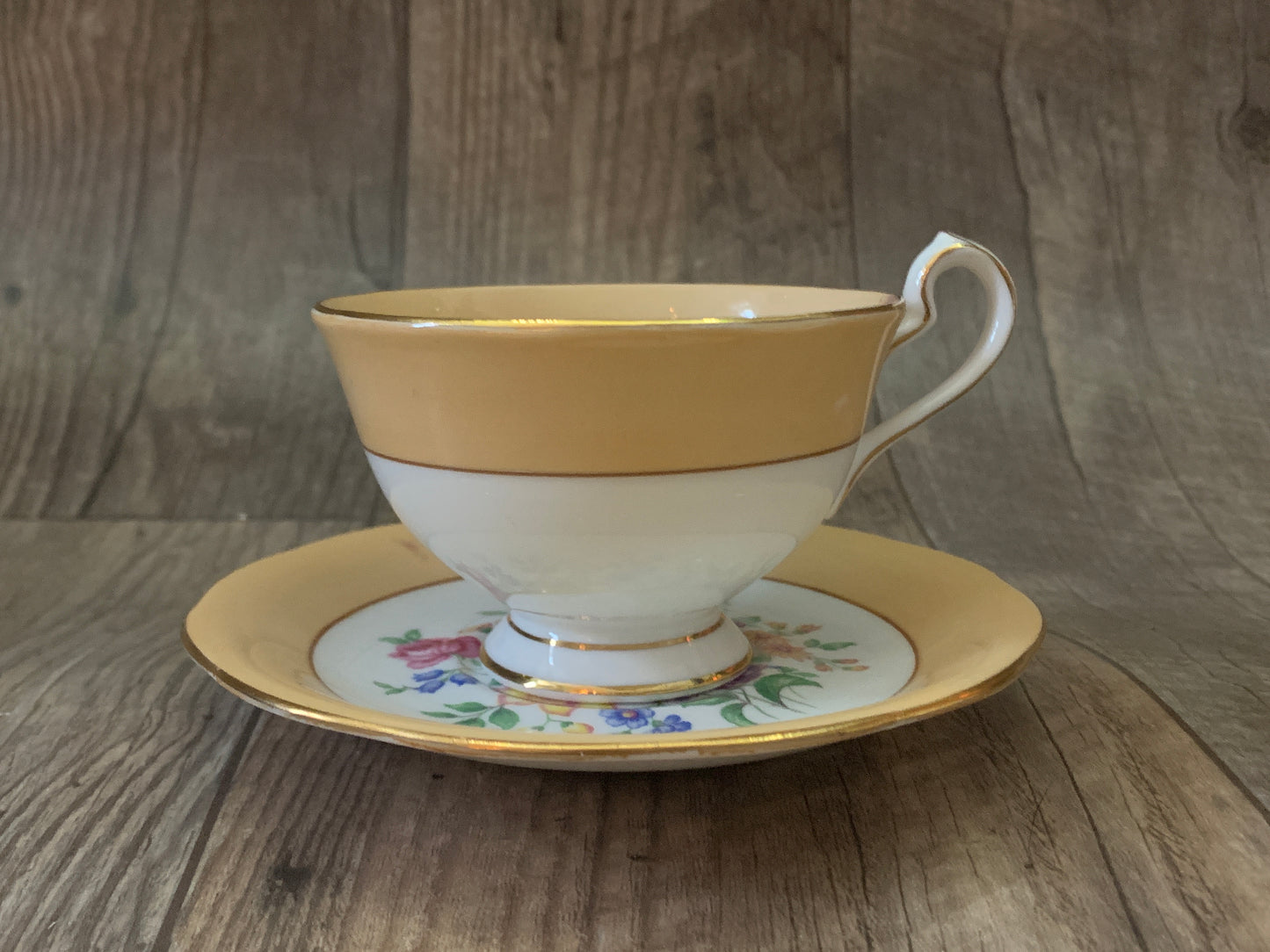 Queen Anne Vintage Teacup and Saucer Peach and Gold Floral Teacup Mothers Day Gifts