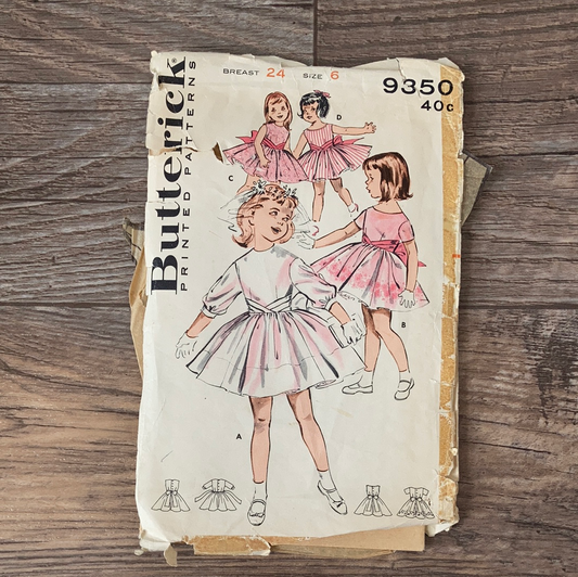 Girls Cummerbund Dress Vintage Sewing Pattern Size 6 Butterick 9350