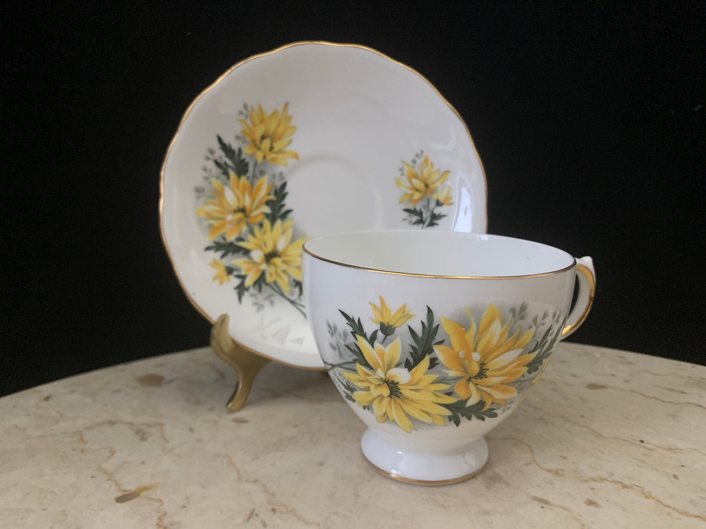 Vintage Tea Cup and Saucer with Yellow Floral Pattern