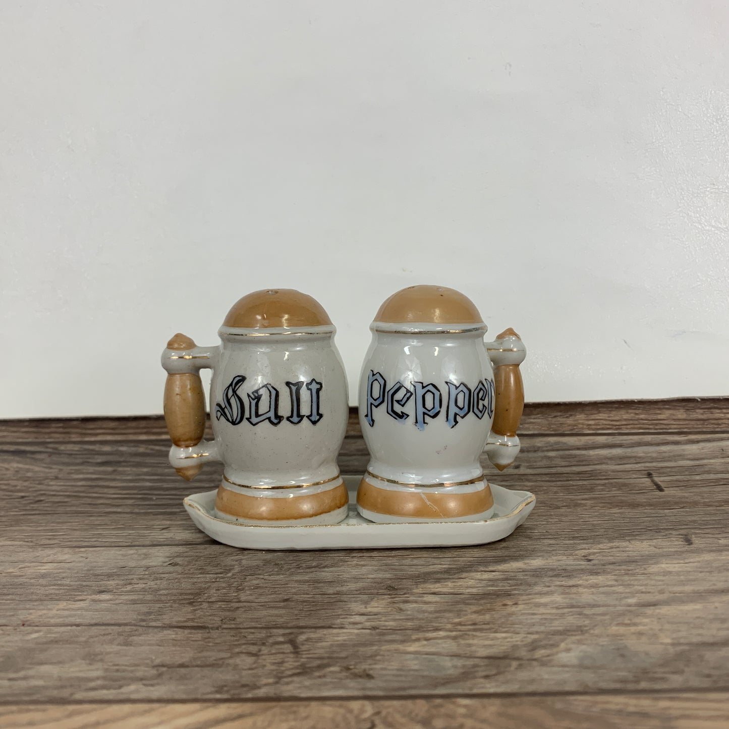 Vintage Salt and Pepper Shakers Stein Shaped with Tray, Made in Japan Vintage Ceramics