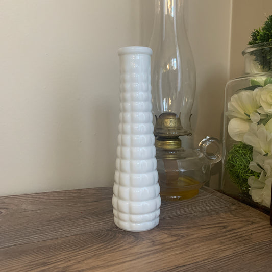 Milk Glass Bud Vase with Raised Waffle Pattern