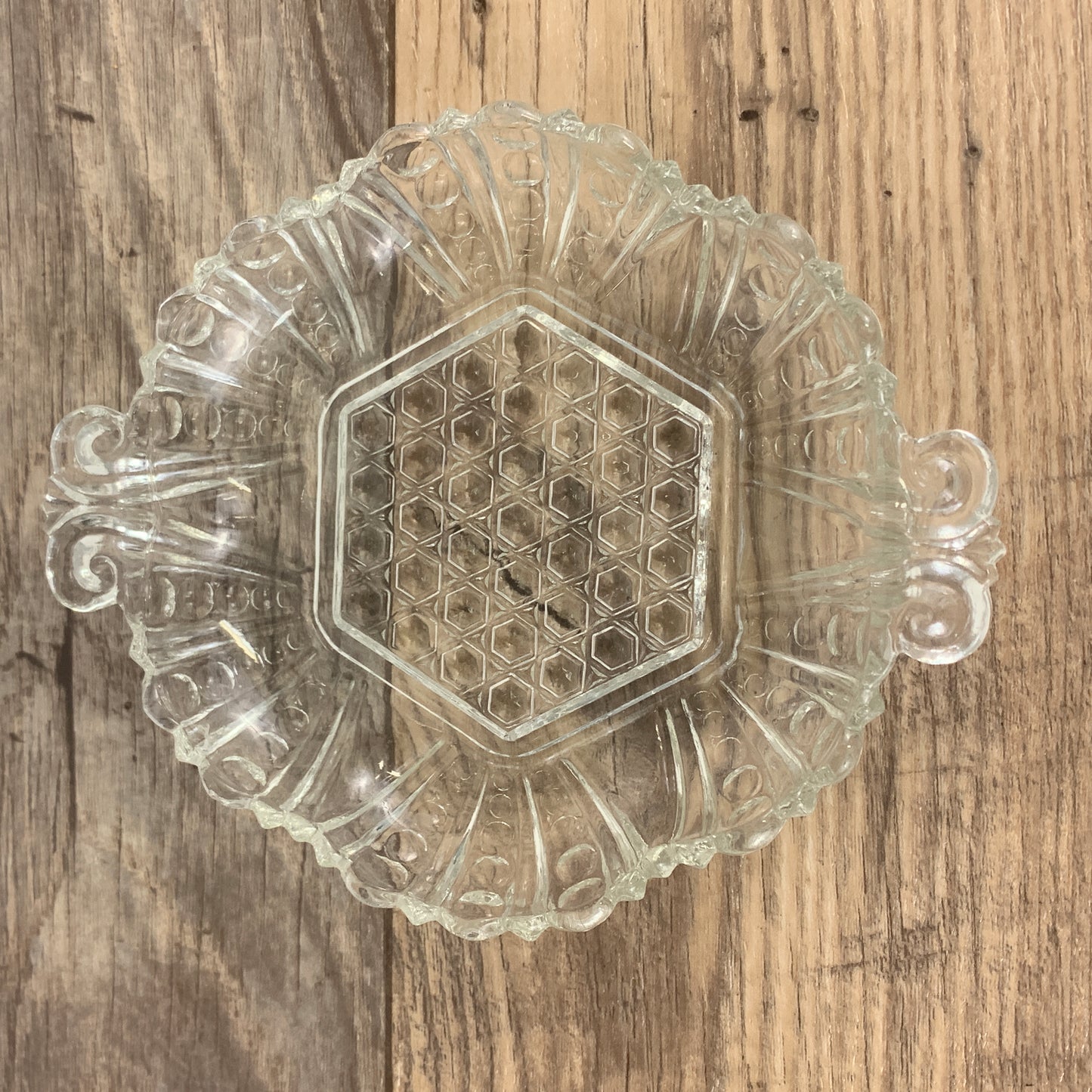 Scroll Handle Dish with Waffle Pattern Center