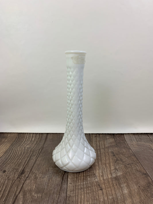 Vintage Milk Glass Teleflora Vase Diamond Pattern Vintage Farmhouse Decor