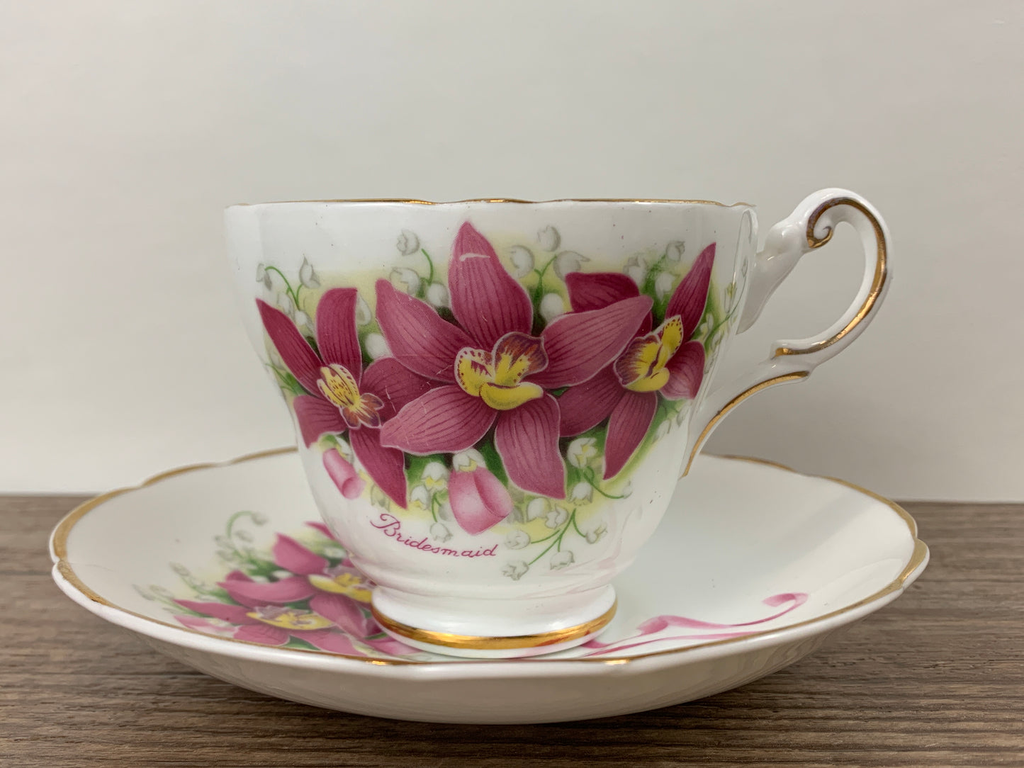 Pink Bridesmaid Pattern Teacup and Saucer with Pink Flowers