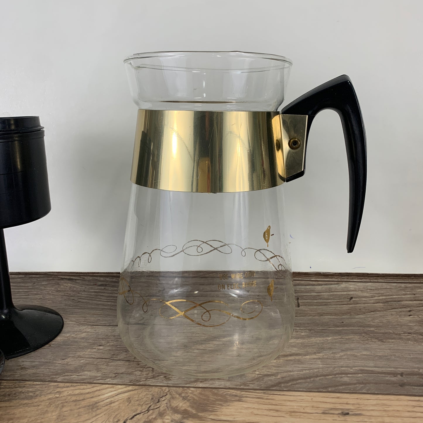 Glass Coffee Percolator with Plastic Insert Black and Gold Vintage Coffee Maker