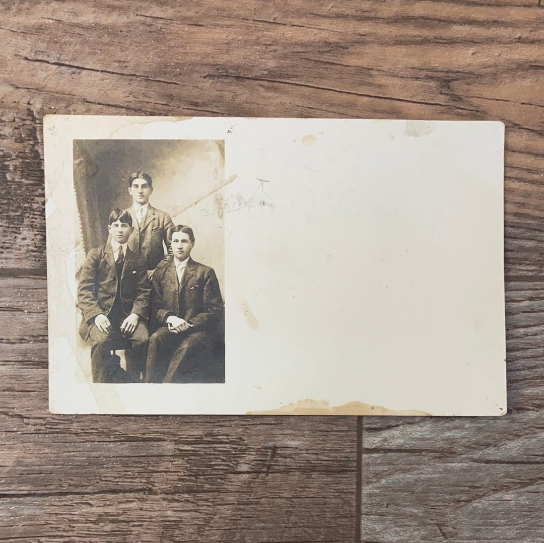 Antique Photographic Post Card of Three Young Men