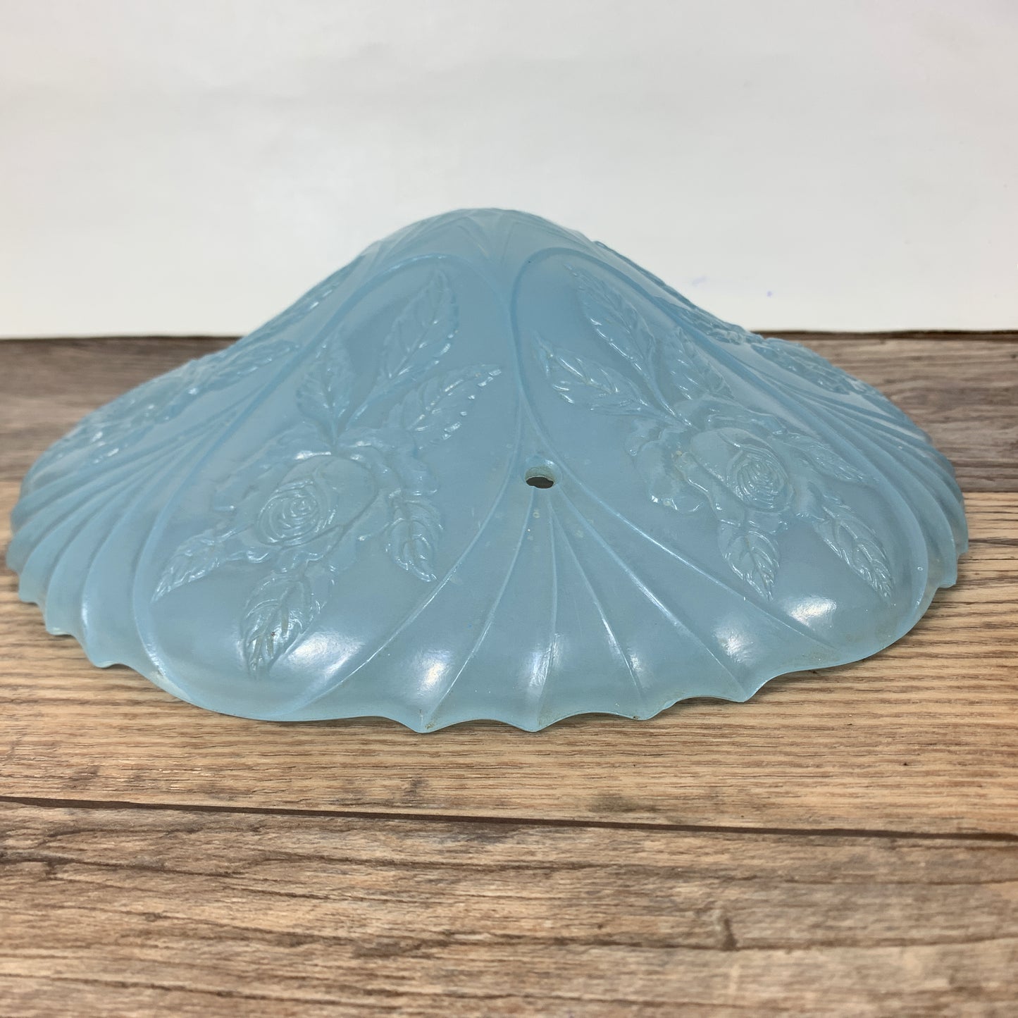 Antique Glass Lamp Shade, Blue 3 Hole Light Cover with Raised Floral Pattern