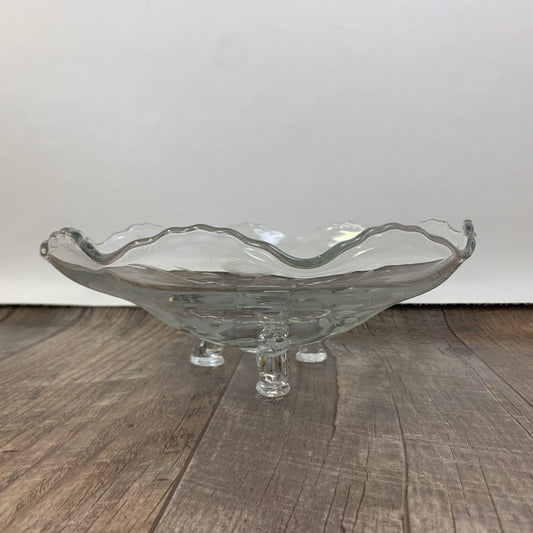 Vintage Cornflower Dish, 3 Footed Candy Dish Low Candy Dish with Ruffled Edge