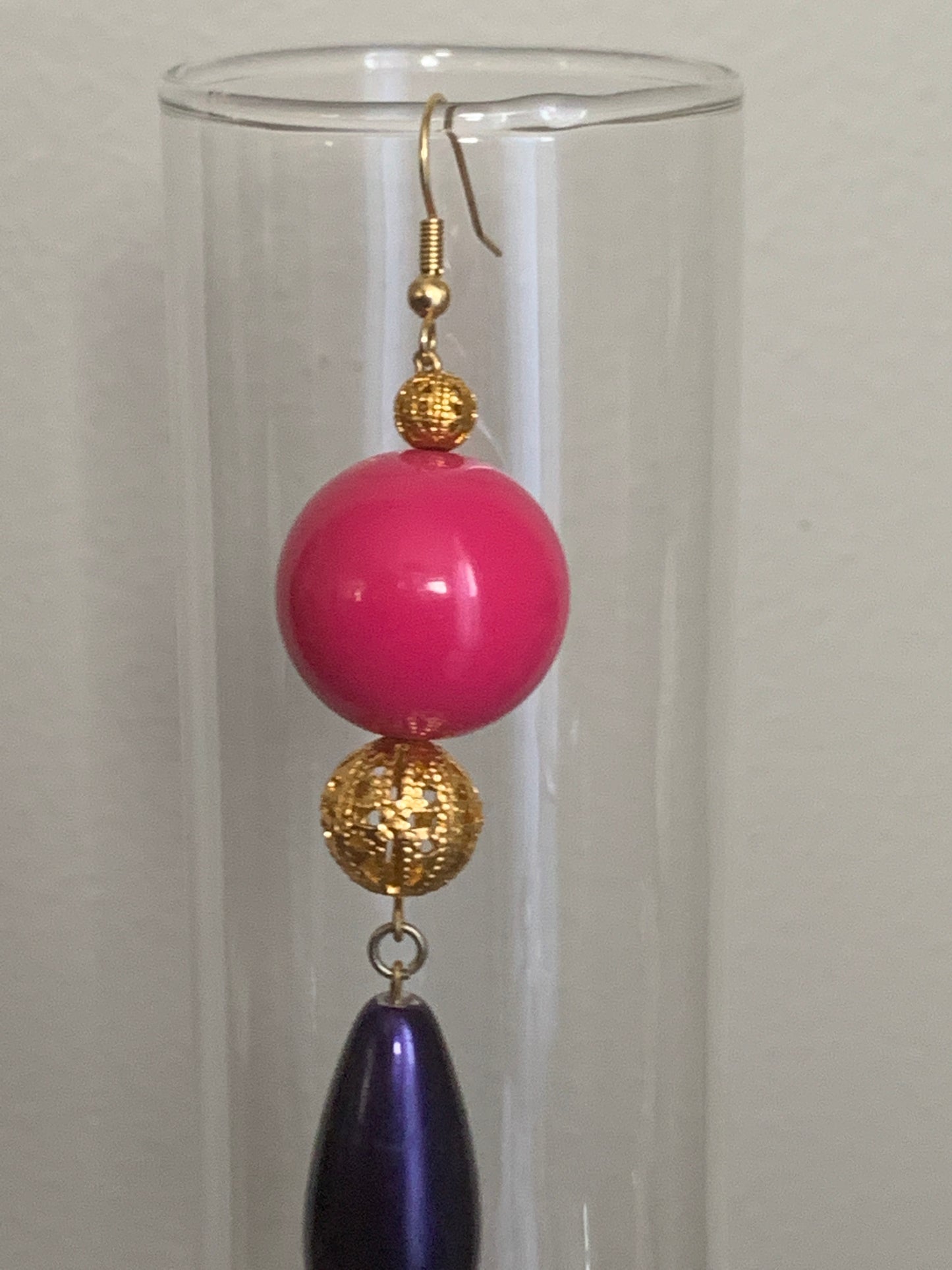 Pink and Purple Vintage Earrings 80s Dangle Earrings Colourful Earrings