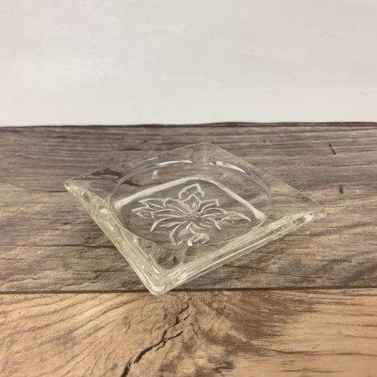 Small Pressed Glass Ashtray with Flower