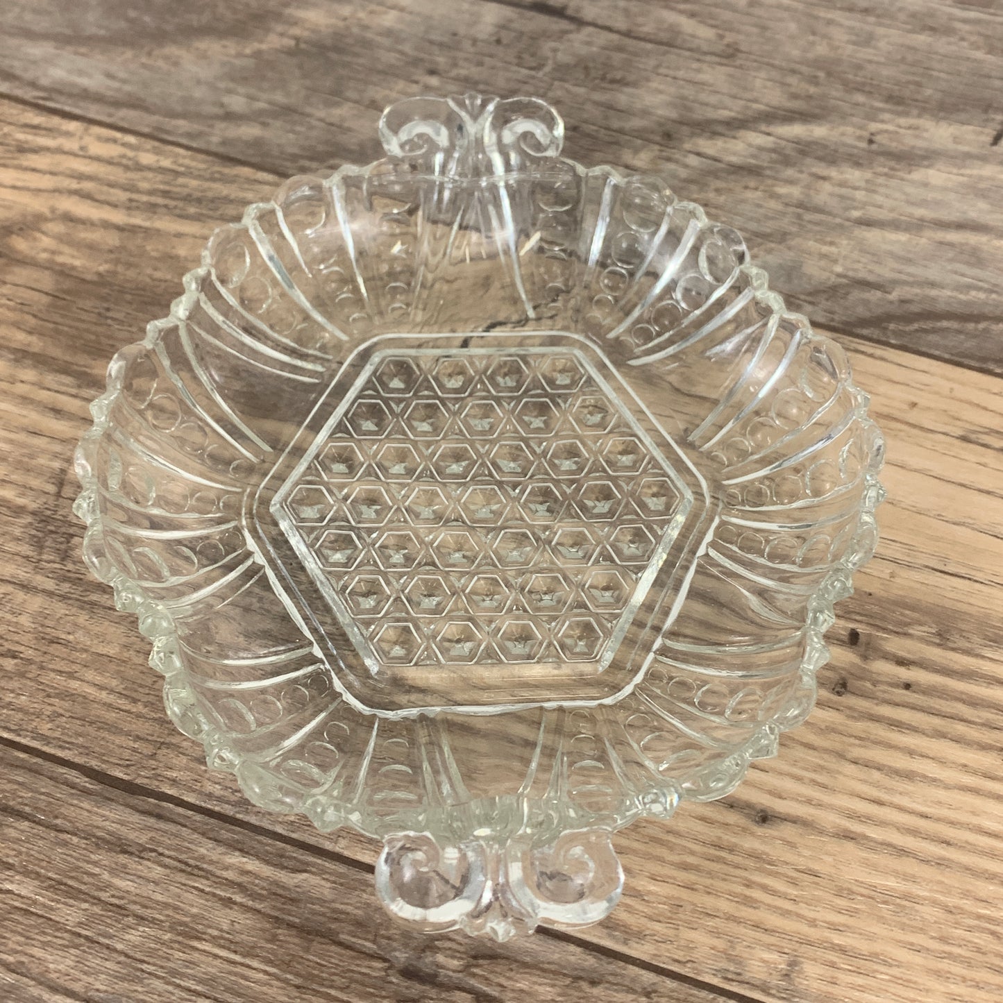 Scroll Handle Dish with Waffle Pattern Center