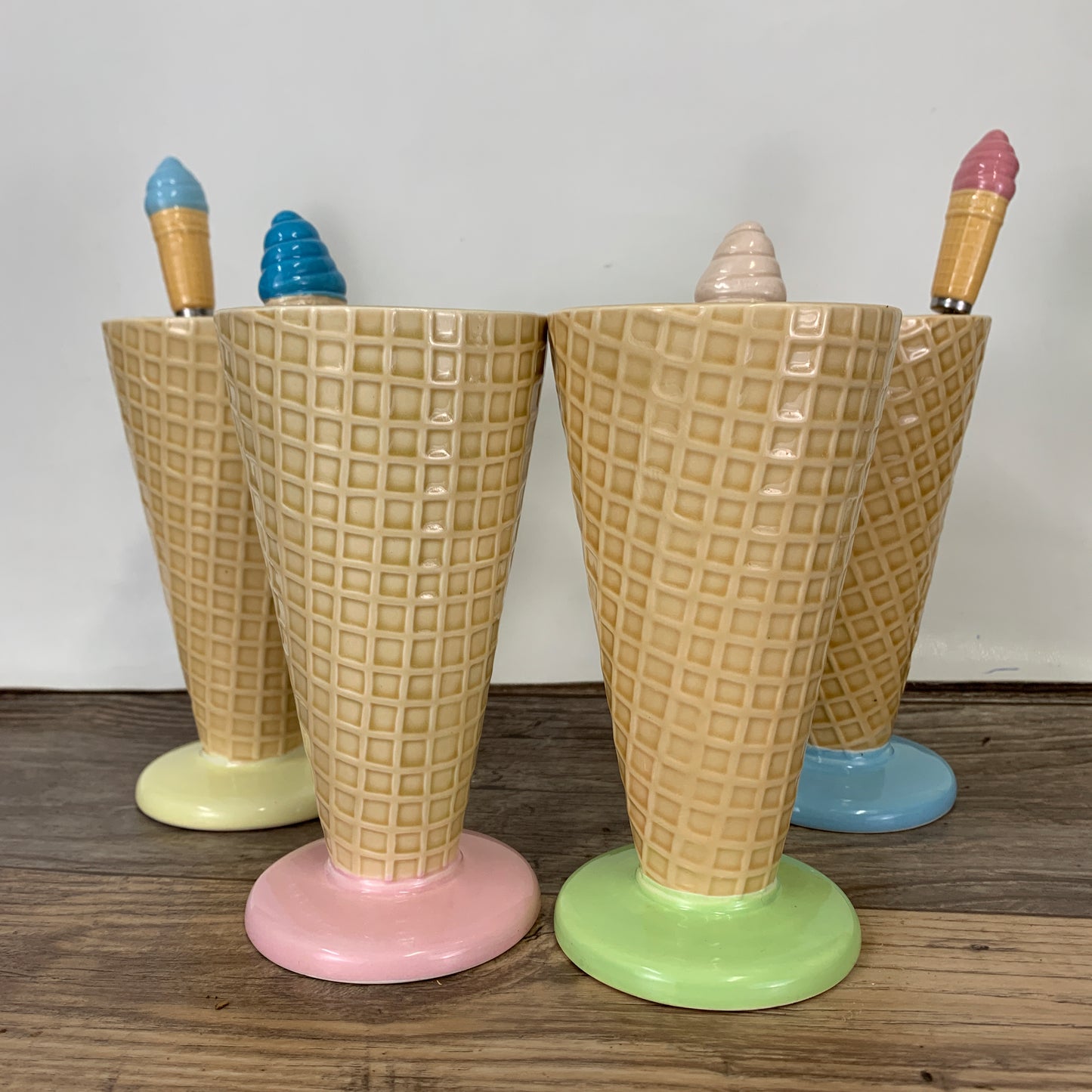 Ceramic Ice Cream Sundae Cups, Made in Japan Colourful Waffle Cups