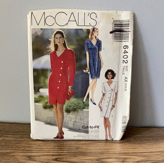 Misses Knee Length Dress with Asymmetrical Front Button Closure 90s Sewing Pattern Size 4 to 8 McCall's 6402