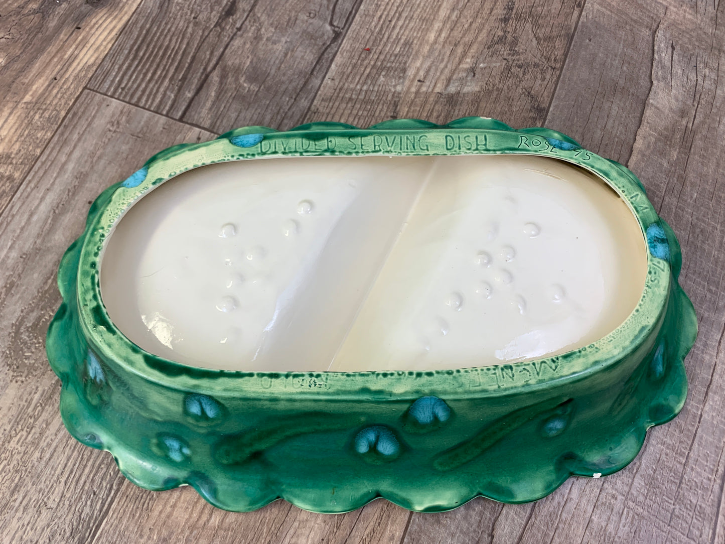 Vintage Ceramic Serving Dish Green Ceramic Divided Console Dish