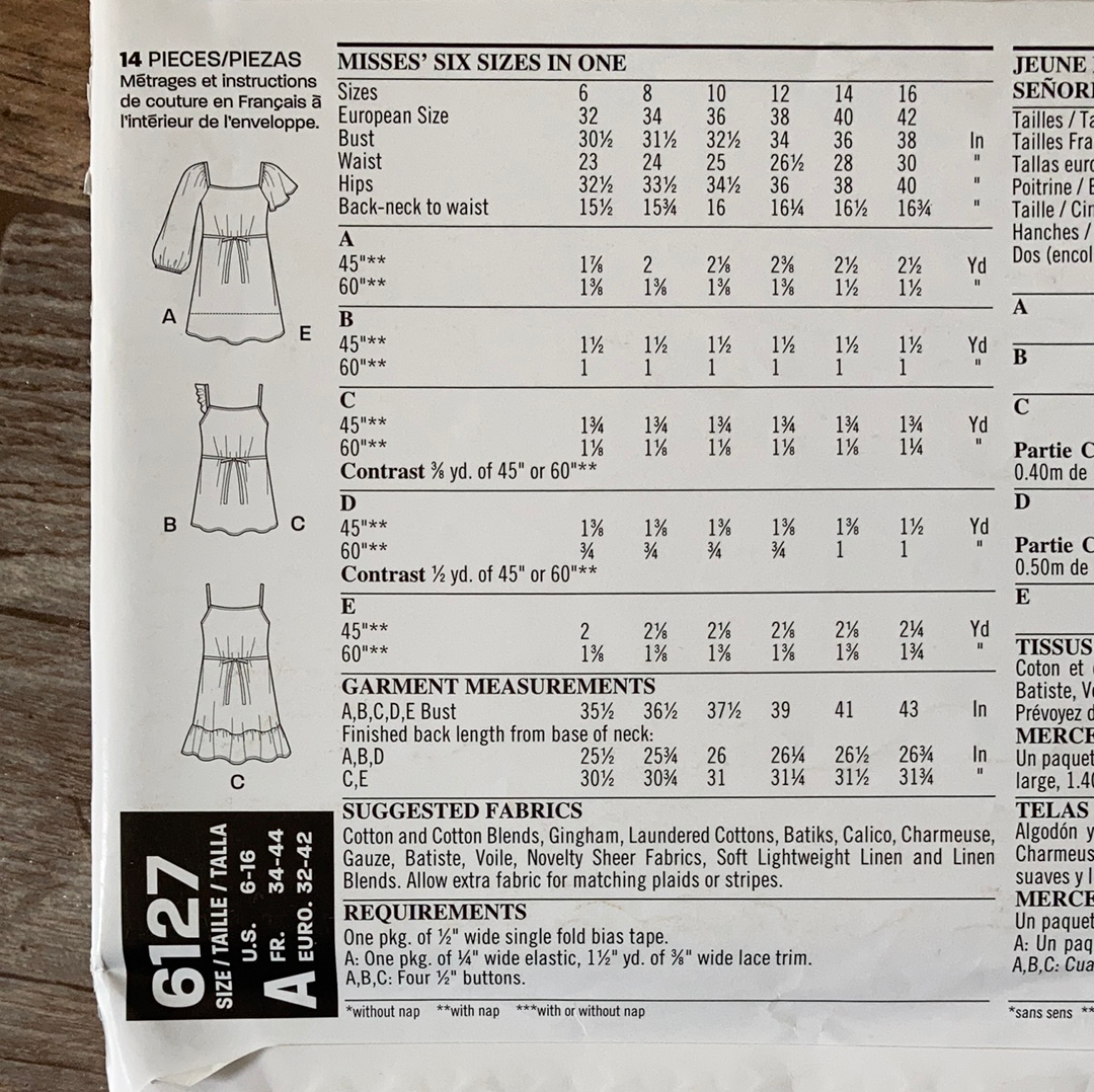 Misses Tunic Tops Sleeveless or Long Sleeve Sewing Pattern Size 6 to 16 New Look 6127 Peasant Blouse Sewing Pattern