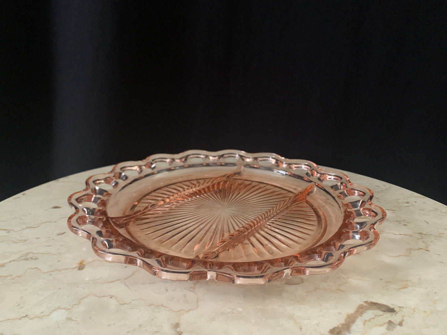 Old Colony Blush Pink Depression Glass Divided Plate Relish Dish Hocking Glass Co