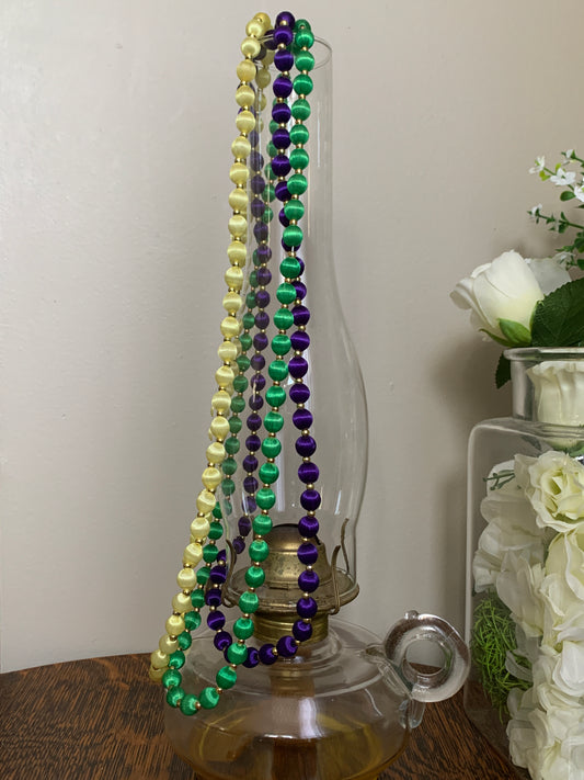 Set of 3 Satin Bead Necklaces Yellow Purple Green Cloth Covered Bead Necklaces