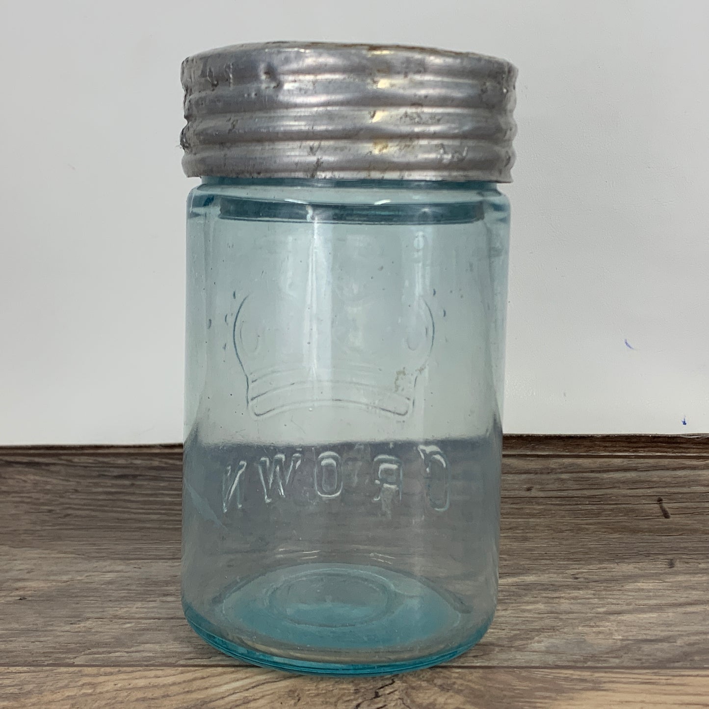 Antique Aqua Blue Crown Canning Jar