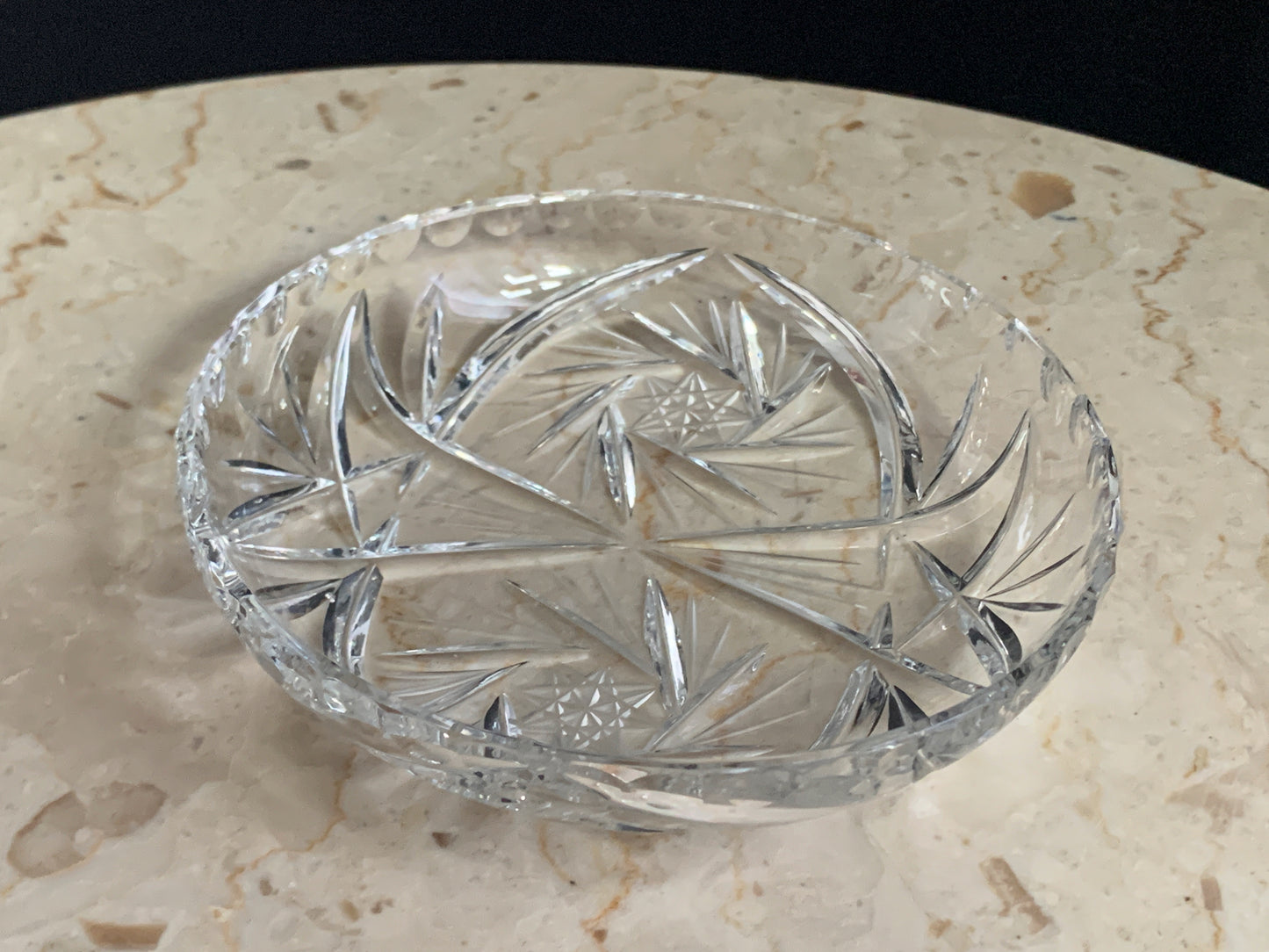 Vintage Crystal Pin Dish with Star and Pinwheel Pattern