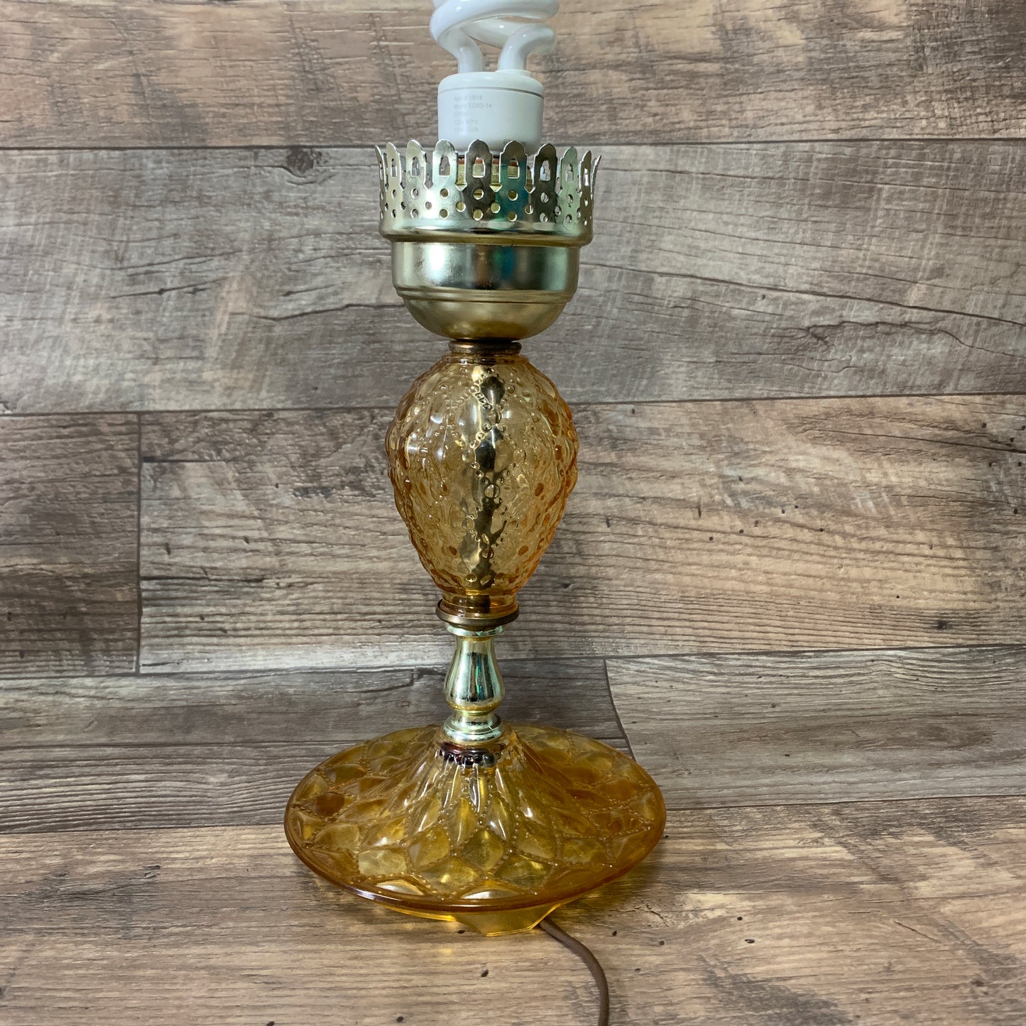 Vintage Amber Glass Lamp with Pressed Quilted Pattern