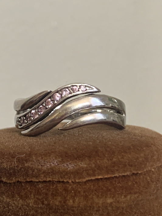 Sterling Silver Vintage Ring with Pink Stones