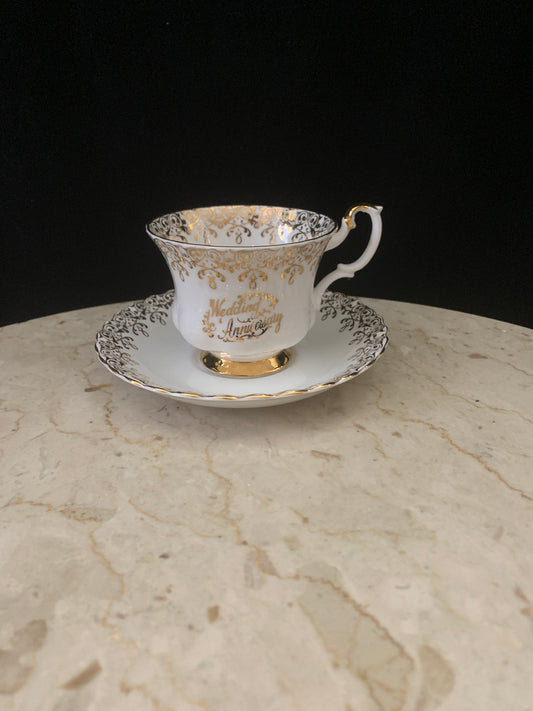 Royal Albert Vintage Tea Cup Wedding Anniversary White and Gold Vintage Teacup