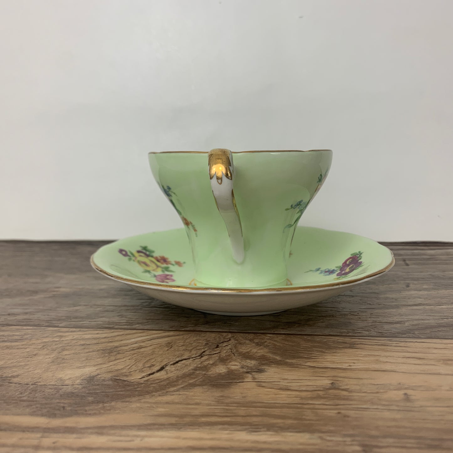 Vintage Green Floral Aynsley Teacup, Corset Shaped Teacup