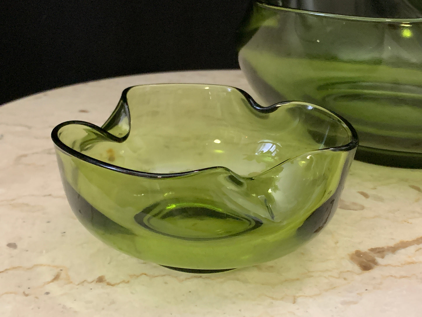 Vintage Avocado Green Glass Chip and Dip Bowl Anchor Hocking Chip and Dip Set