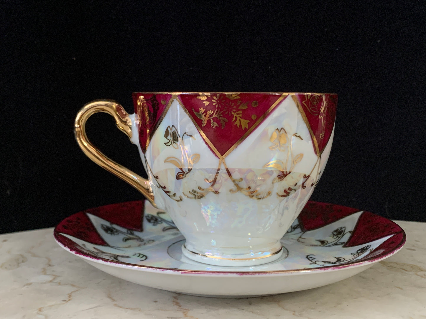 Burgundy Luster Ware Tea Cup and Saucer Made in Japan