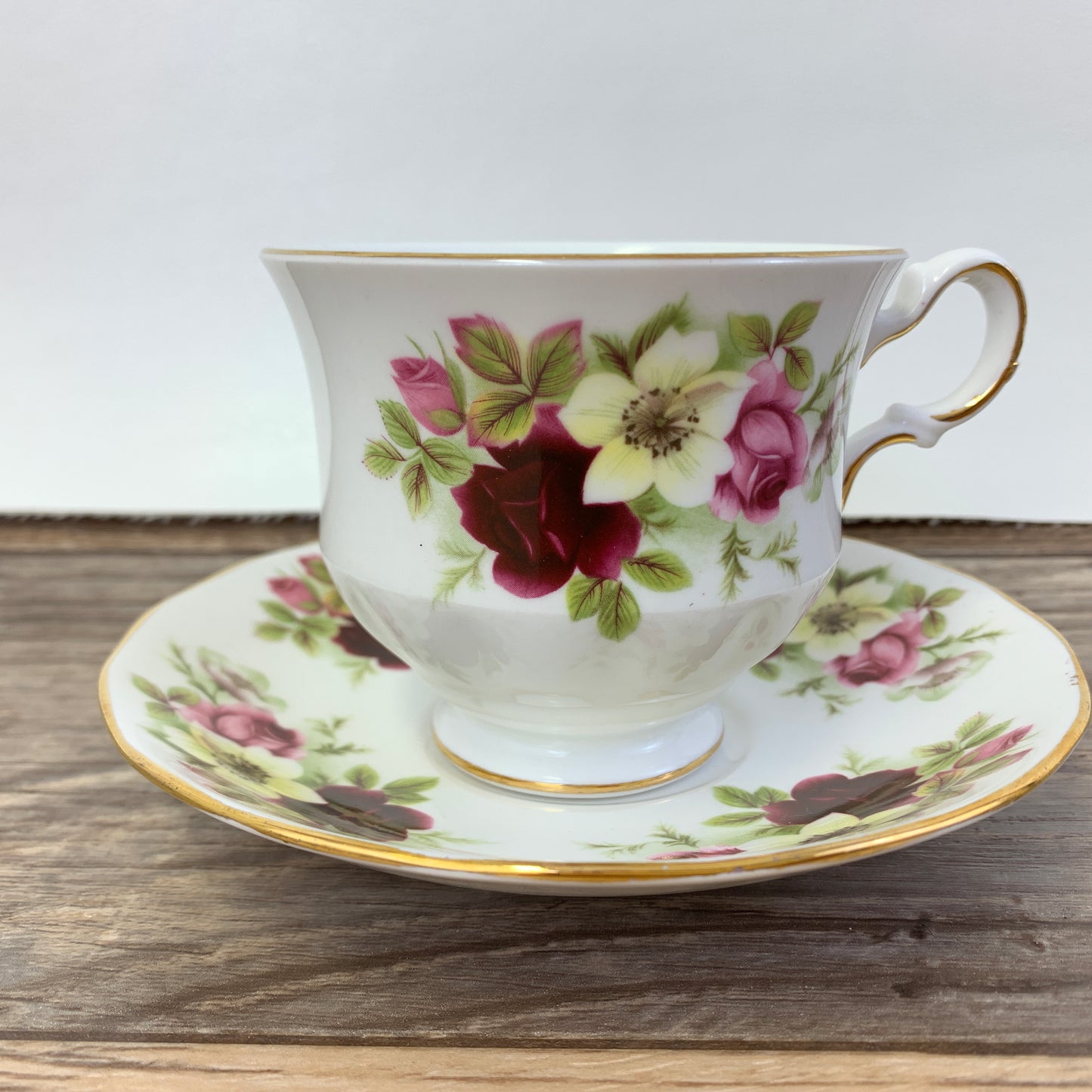 Vintage Bone China Teacup with Tea Rose Floral Pattern