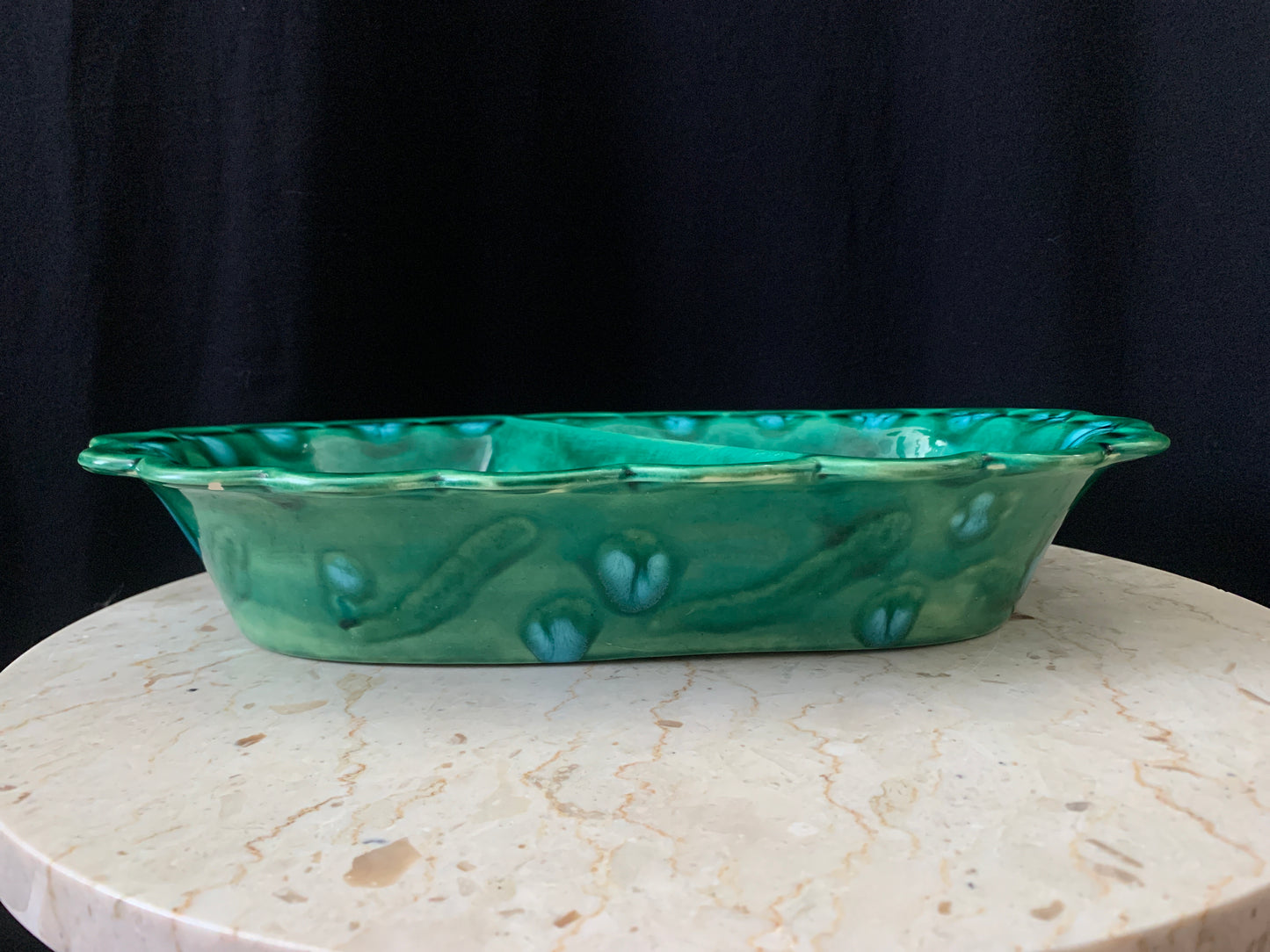 Vintage Ceramic Serving Dish Green Ceramic Divided Console Dish