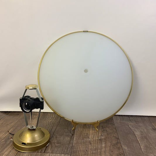 Large Disc Shaped Light Cover, Vintage Light Fixture, Large White Powder Coat Ceiling Fixture