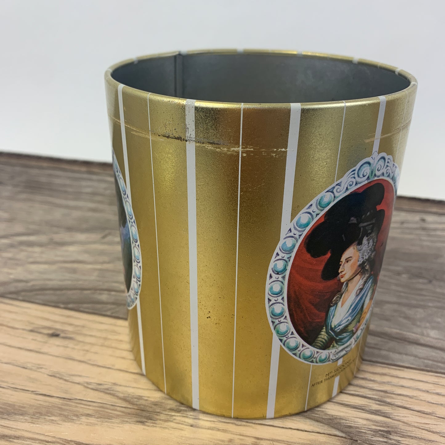 Vintage Cookie Tin Gold Tin with Victorian Ladies Vintage Home Decor Stash Jar