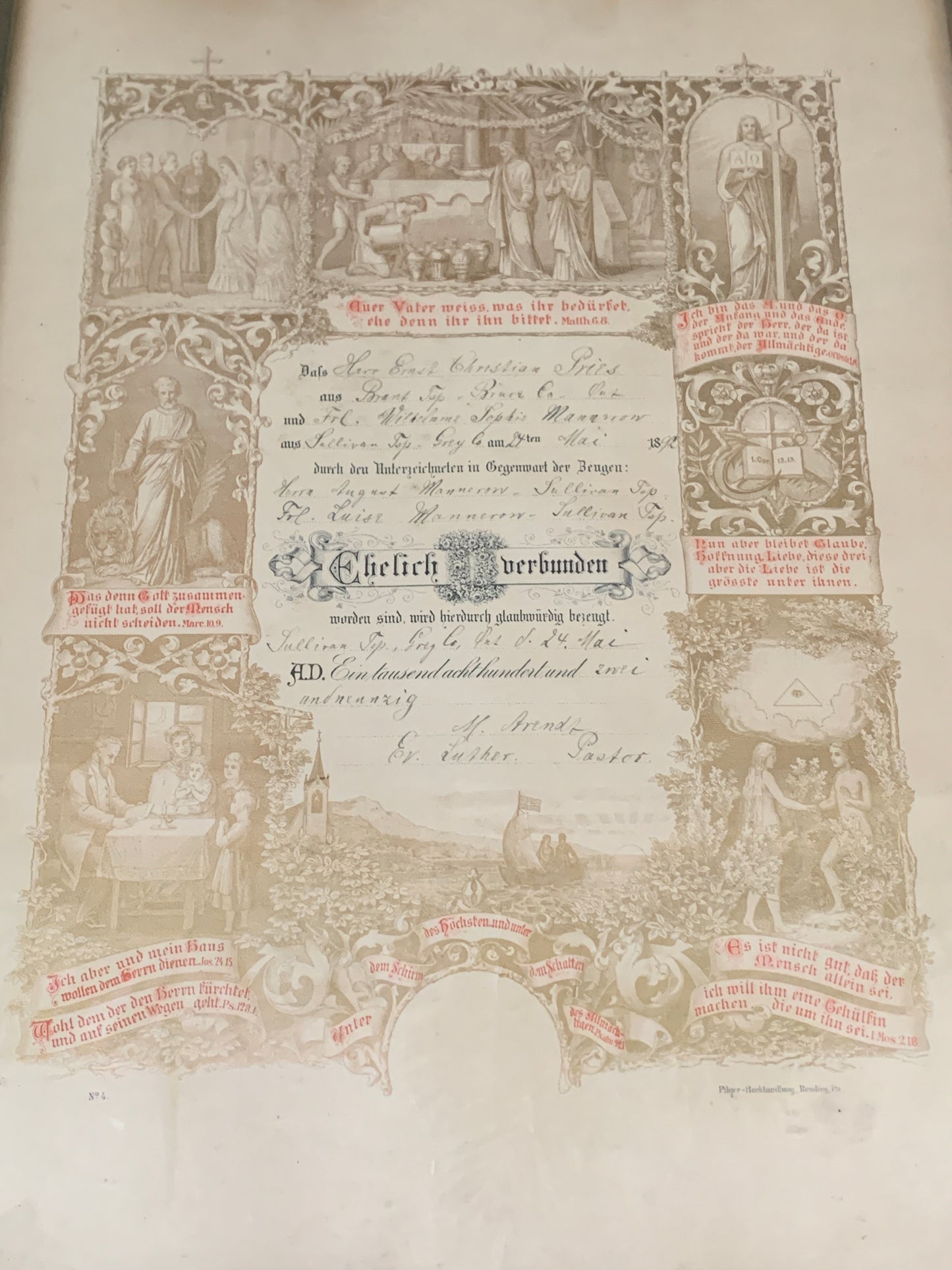 Antique Birth Certificate 1892 Framed Certificate of Birth