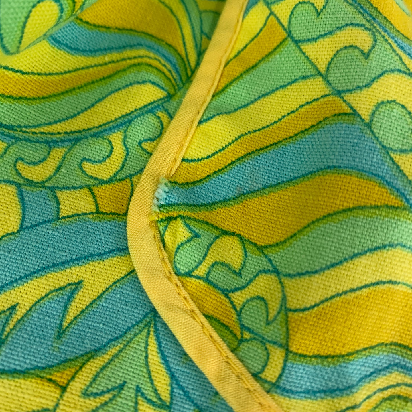 Vintage Apron Yellow, Blue, and Green Psychedelic Pattern Half Apron
